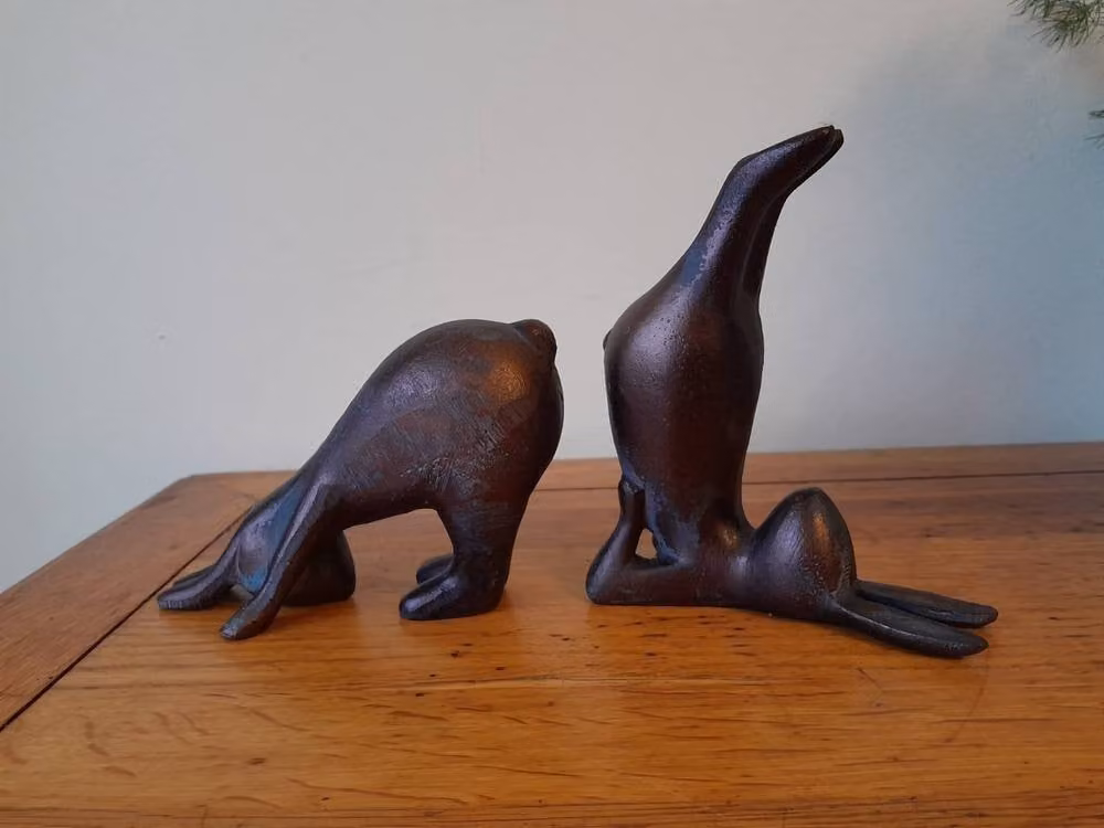 Inspirational Gifting Pair of Yoga Bunnies Metal Sculpture Ornament in Bronze, Height: 14 cm – 3