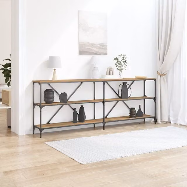 Berkfield Home Artisan Oak Console Table in Brown and Black, W/D/H: 200 x 30 x 75 cm – 1