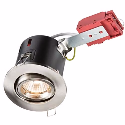 Netlighting Fire Rated Tilt Downlight in Grey and Brushed Chrome, GU10, 50W, Adjustable Recessed Round Metal Light