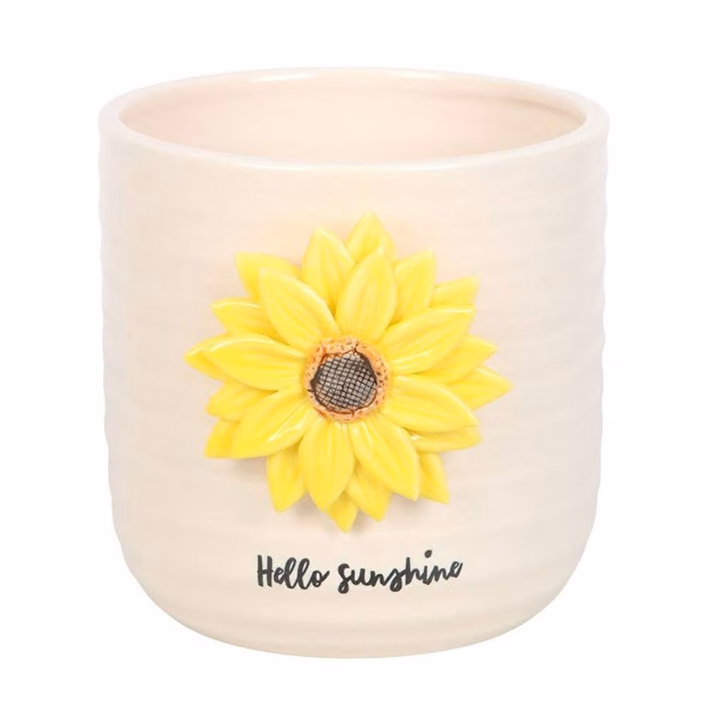 Uniqueful Hello Sunshine 3D Sunflower Ceramic Plant Pot in White, Small – 2