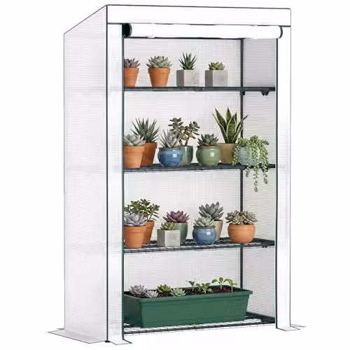 Outsunny 4 Tier Lean-to Mini Greenhouse, Green, W/D/H: 110 x 50 x 171 cm