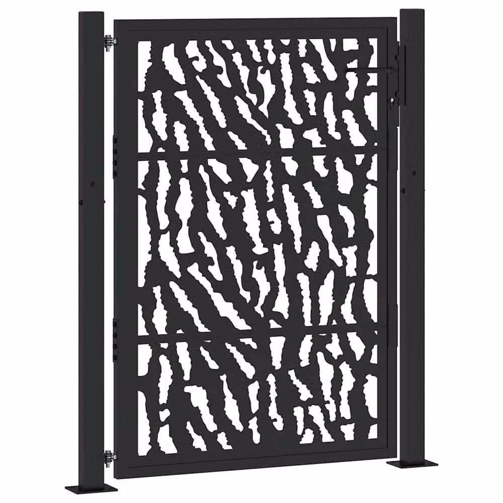 Berkfield Black Steel Garden Gate with Trace Design, W: 105 cm, H: 130 cm – 2