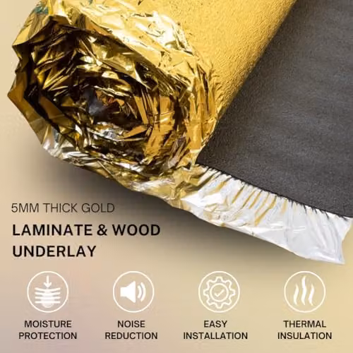 Underfoot Gold PE Foam Underlay for Laminate and Wood Flooring, 5mm Thickness, 15m² with Vapour Barrier – 2