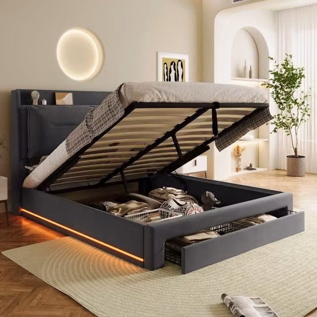 Matteo Grey Velvet Upholstered King Size Bed with Hydraulic Lift Up Storage W/D/H: 180 x 200 cm – 1
