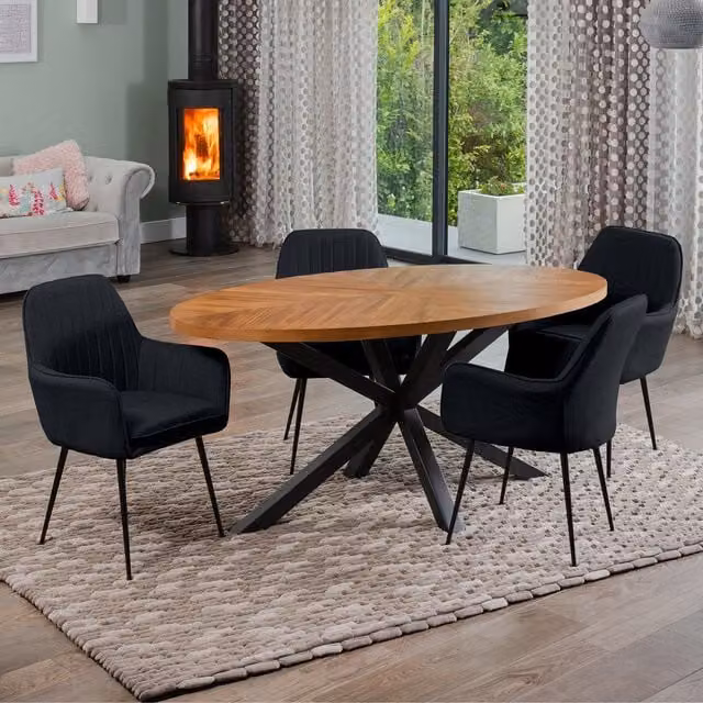 Artemis Home Dosenna Oval Dining Table Set with 4 Black Carrara Fabric Chairs