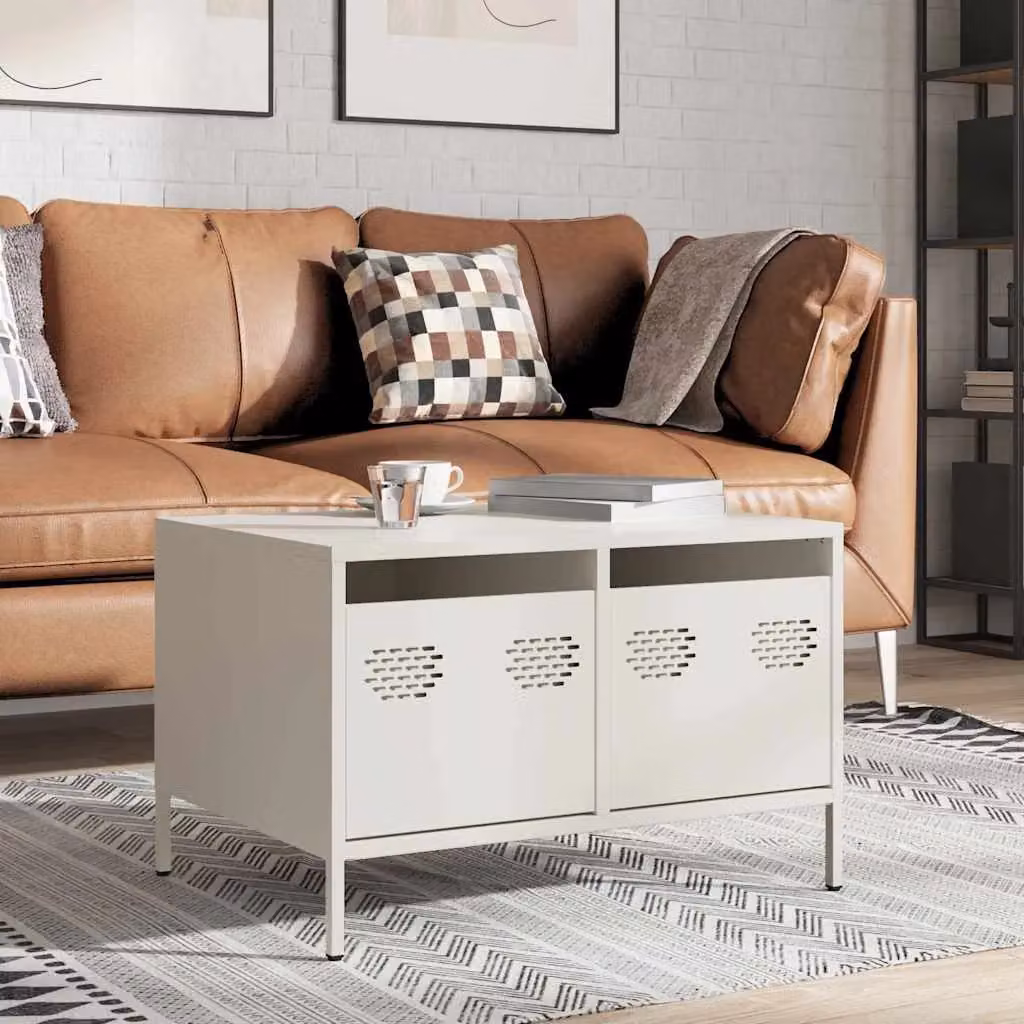 Berkfield Home White Industrial TV Cabinet in Matt Cold-rolled Steel W/D/H: 68 x 50 x 43.5 cm – 3