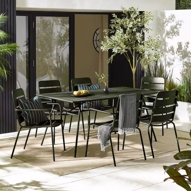 FurnitureboxUK Leros Green Metal 6 Seat Garden Dining Set