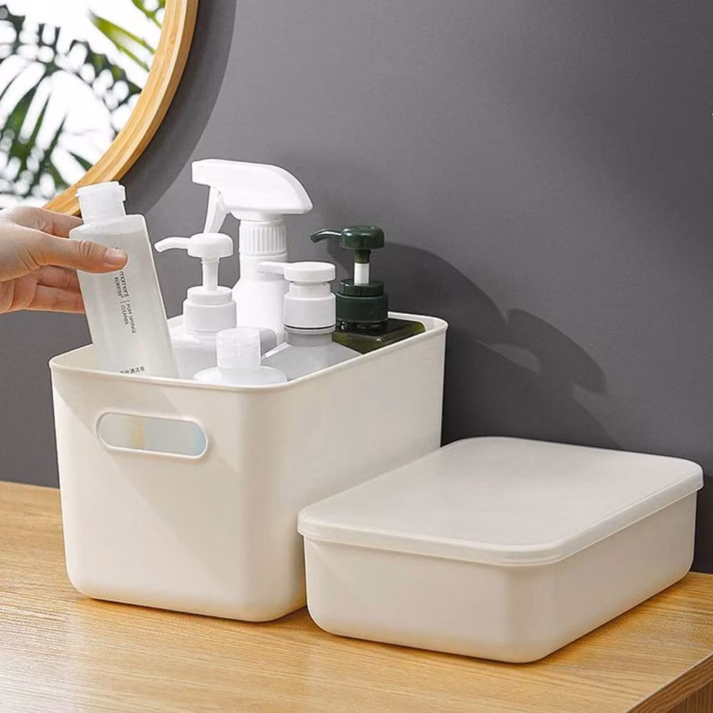 EONLION Set of 2 White Plastic Stackable Storage Boxes with Lids and Handles – 2