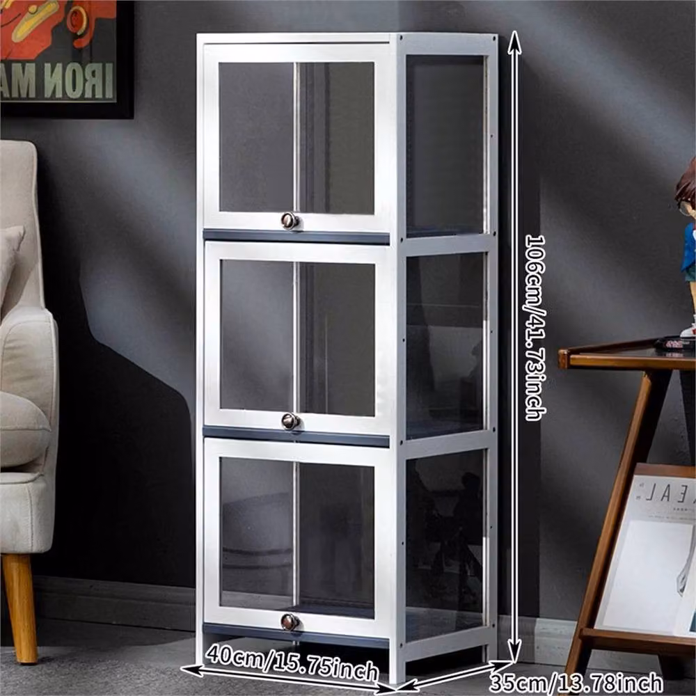 VOGREX White Bamboo Dustproof Display Case with Glass Doors and Internal Shelves, W/D/H: 35.0 x 35.0 x 106.0 cm – 2