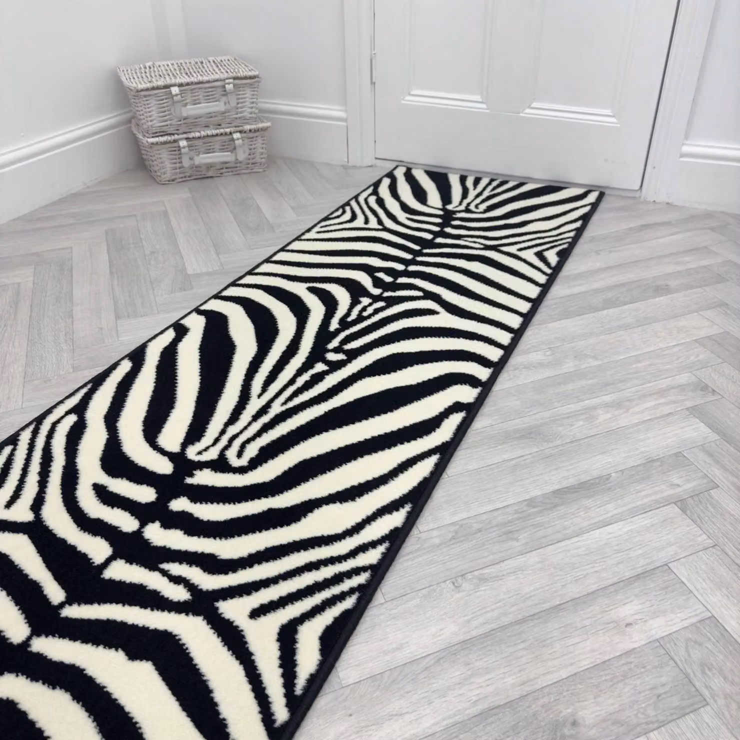 runrug Zebra Print Long Hallway Carpet Runner in White, W/D/H: 70 x 390 cm – 5