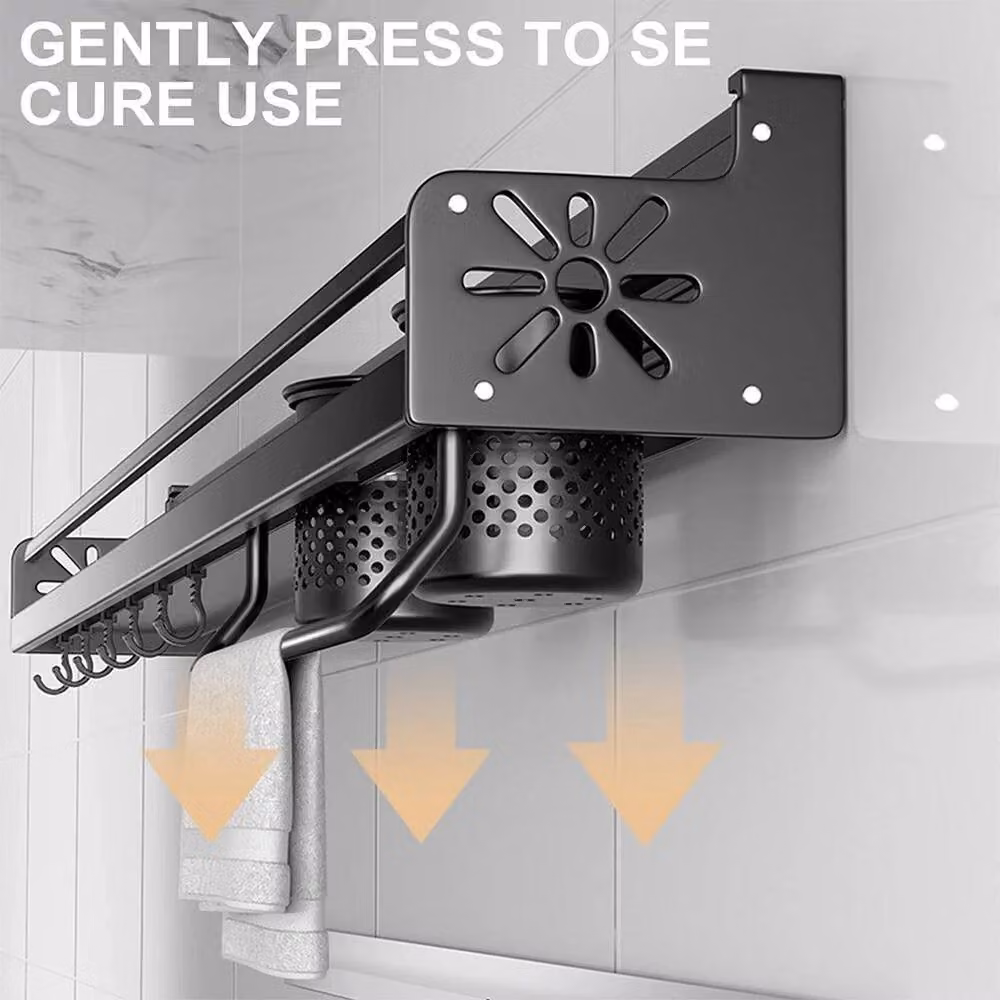 VOGREX Wall Mounted Metal Kitchen Utensil and Spice Rack in Matt Black with Integrated Lighting – 5