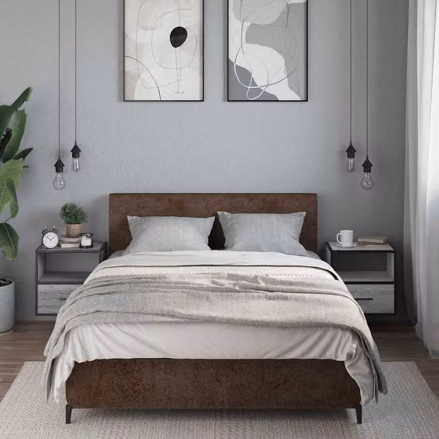 Berkfield Home Set of 2 Wall-mounted Bedside Cabinets, Grey Sonoma, W: 40 cm, D: 31 cm, H: 39.5 cm – 1