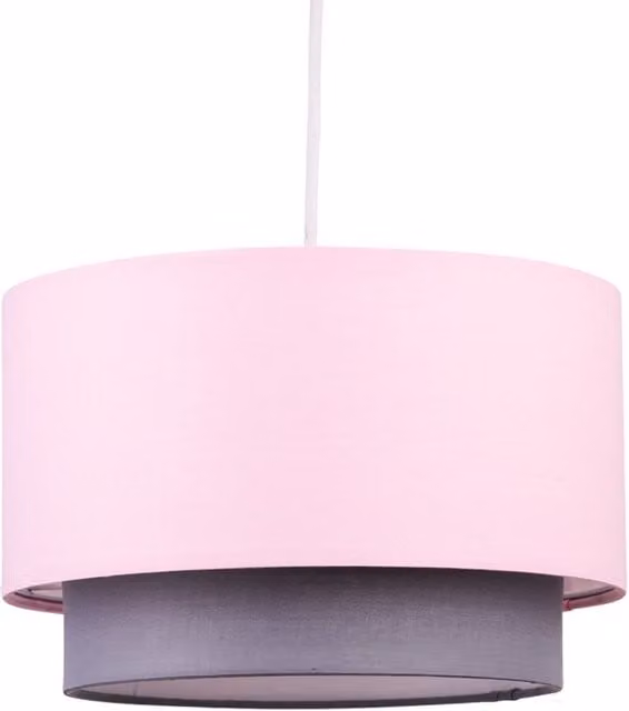 First Choice Lighting Pink and Grey 2 Tier Fabric Cylinder Light Shade