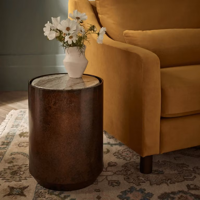 Atkin & Thyme Lizzy Side Table in Brown with Marble Top