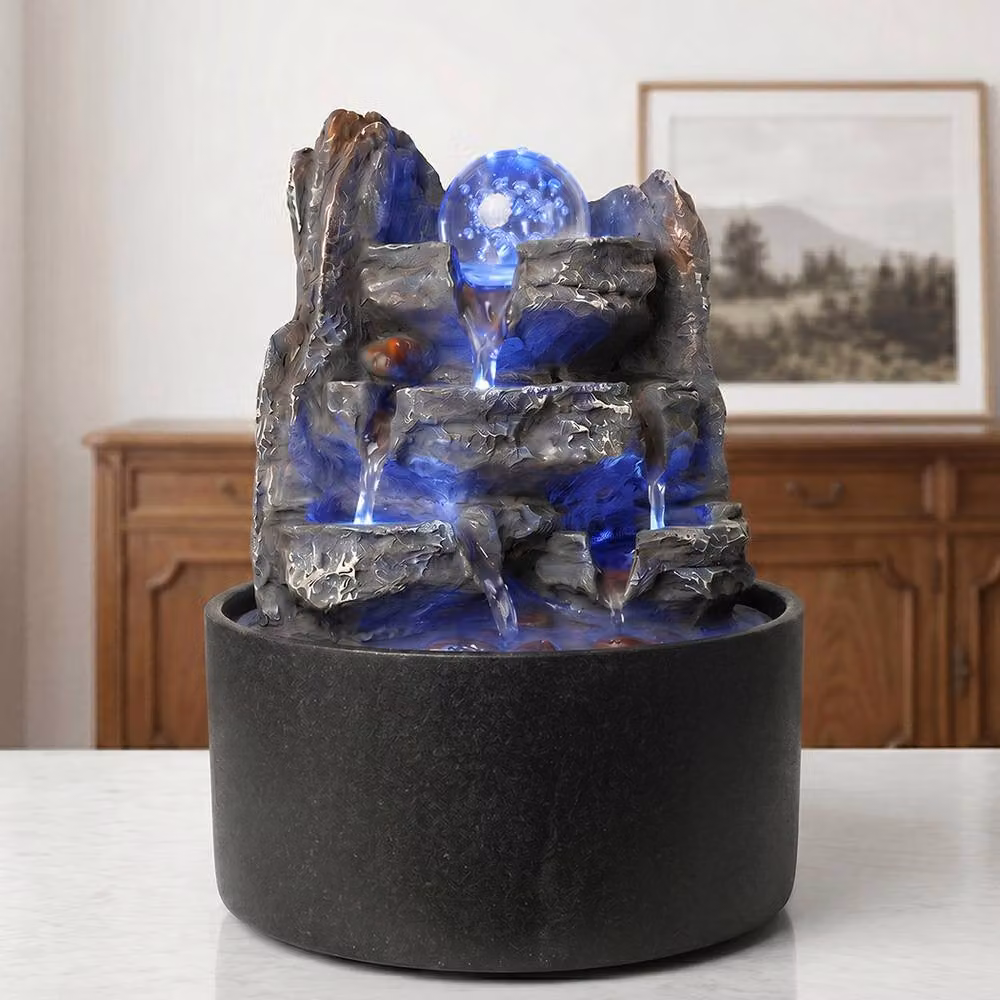 Spector Tabletop Indoor Water Feature with Rotating Glass Ball and LED Light in Grey – 3