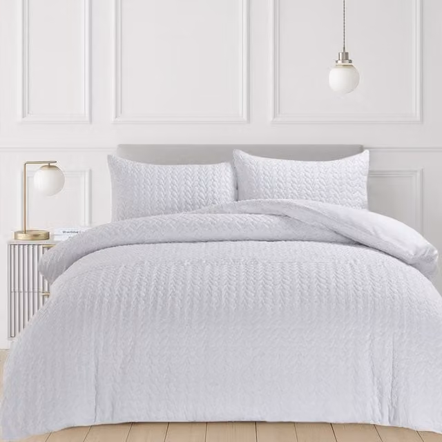 Velosso White Modern Winter Duvet Cover and Pillowcase Set, 140 x 200 cm