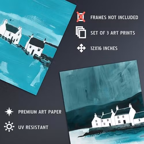 Artery8 Set of 3 Isle of Mull Coastal Wall Art Paper Prints in Petrol Blue – 4
