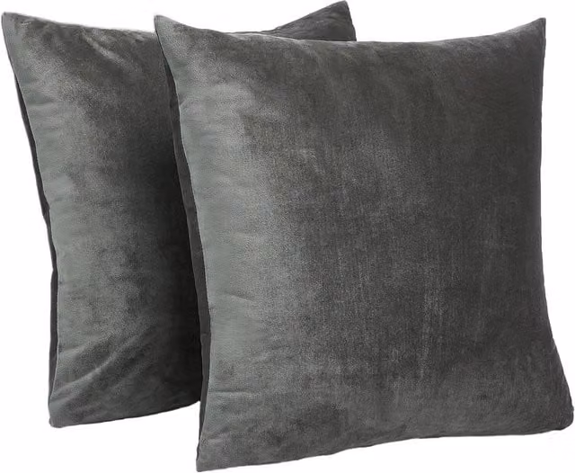 Sienna Pack of 2 Plain Grey Velvet Square Cushion Covers, W/D/H: 45 x 45 x 45 cm