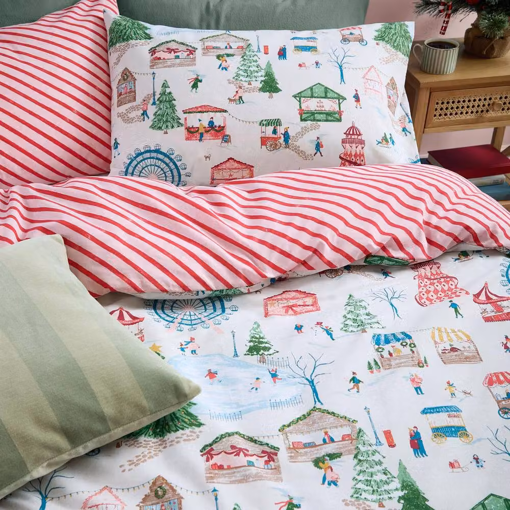 Furn Winter Wonderland Reversible Christmas Duvet Cover Set in Green, W/D/H: 200 x 200 cm – 2