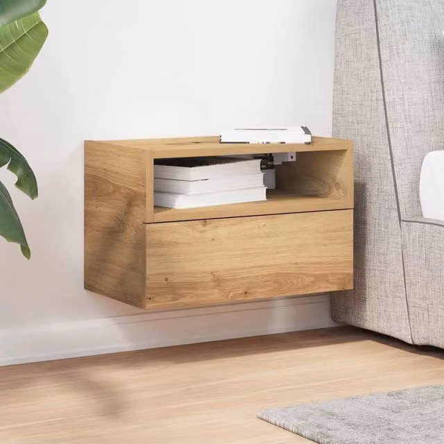 Berkfield Home Artisan Oak Wall-mounted Bedside Cabinet, Brown, W: 45 cm, D: 26 cm, H: 28.5 cm – 1
