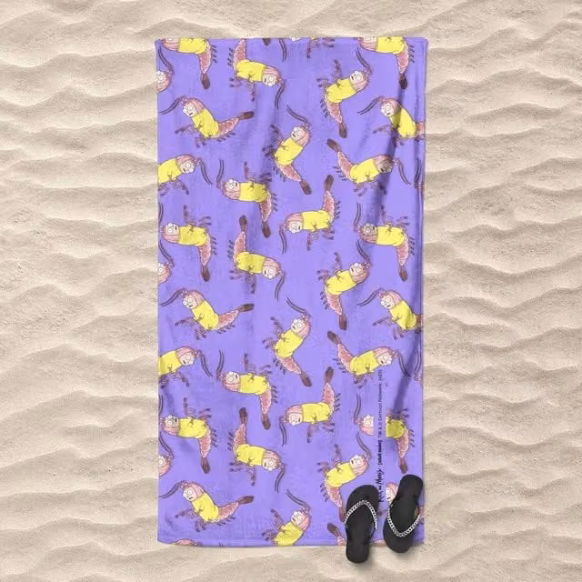 Rick & Morty Aww Geez Pattern Cotton Beach Towel, Multicolour and Purple, W: 140 cm, H: 70 cm