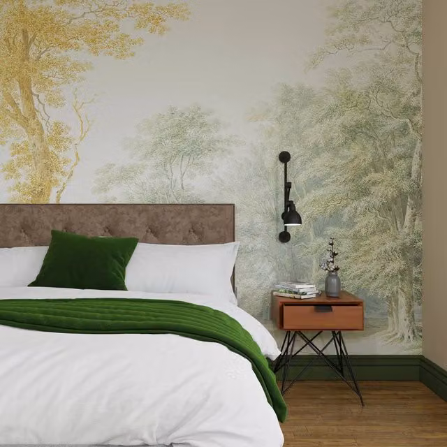 Superfresco Easy Stately Woodland Green and Ochre Print Wall Mural W: 300 cm, H: 280 cm – 1