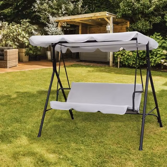 Alivio 3-Seater Garden Swing Chair with Canopy and Cushions in Grey – 1