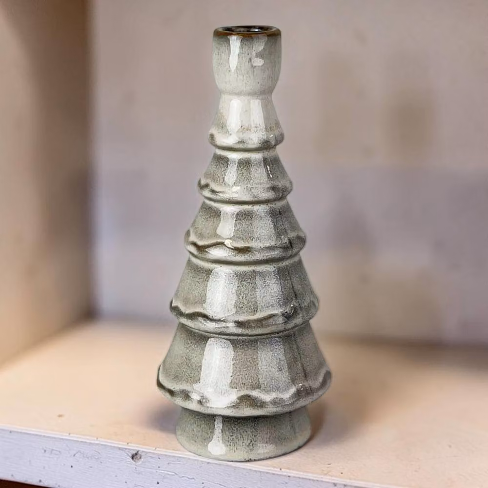 Four Candle Glazed Ceramic Taper Candle Holder in White – 2
