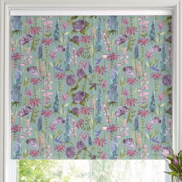 Voyage Florabunda Made to Measure Blackout Roller Blind in Green, Blue and Multicolour Floral Design