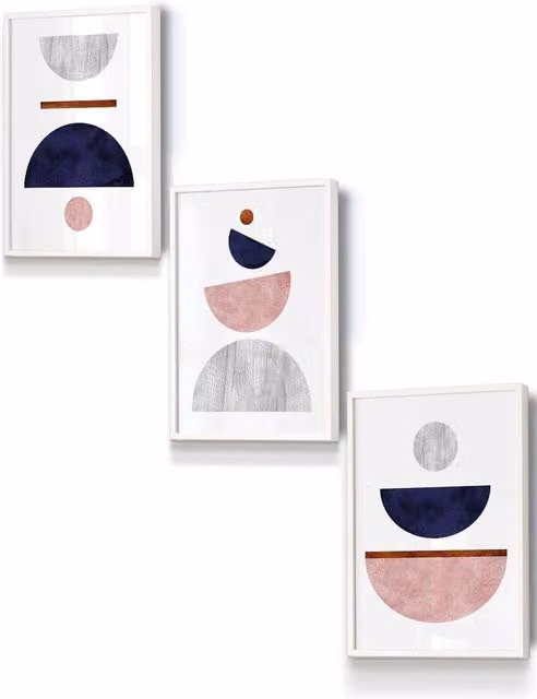 ARTZE Mid Century Abstract Geometric Framed Wall Art, Multicolour White, W: 33 cm, H: 45 cm, D: 2 cm