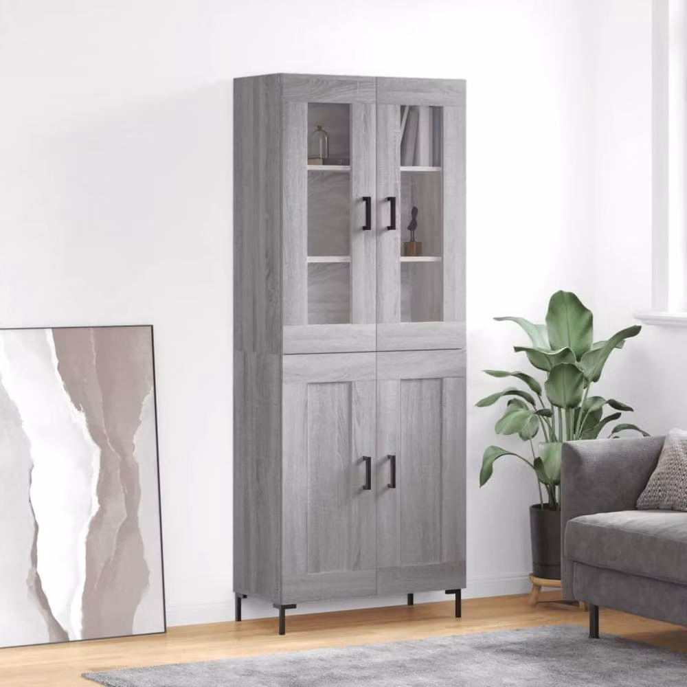Berkfield Home Grey Sonoma Modern Highboard with Glass Doors, W/D/H: 69.5 x 34 x 180 cm – 2