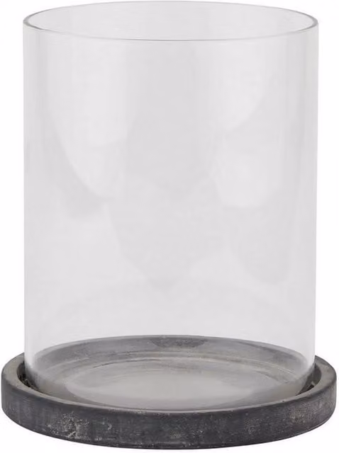 Lemon Pavilion Furniture and Decor Amalfi Large Hurricane Lantern, Grey Ceramic and Glass, W: 18 cm, D: 18 cm, H: 21 cm