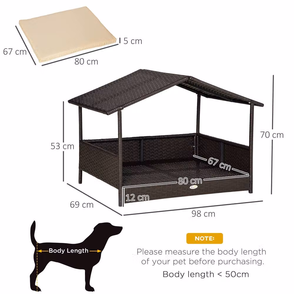 ERGOVEXA Black Rattan Wicker Dog House with Removable Cushion, Canopy and Weatherproof Design – 2
