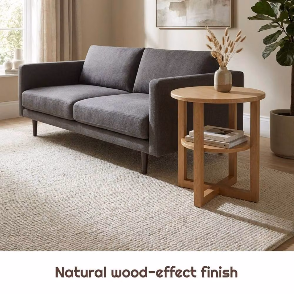 FORGEVIO Small Oak Side Table and Plant Stand in Beige – 3