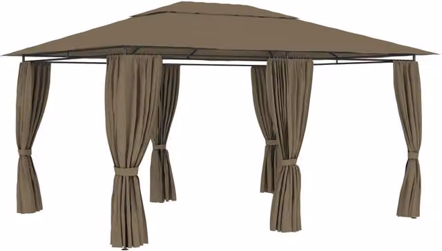 Berkfield Home Garden Marquee with Curtains, Beige, W: 4 m, D: 3 m