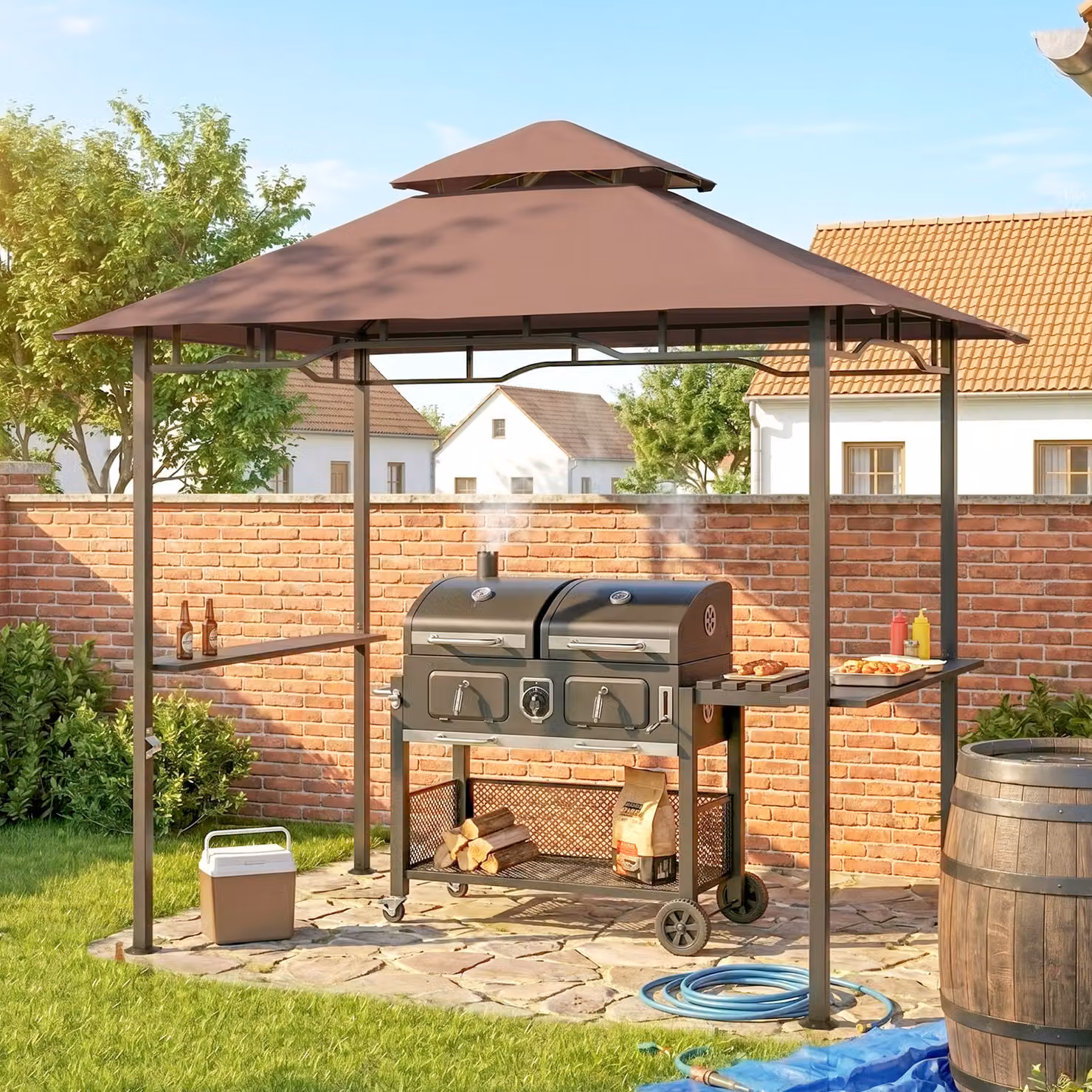 Outsunny 8 ft Double-Tier BBQ Gazebo Grill Canopy in Brown – 2