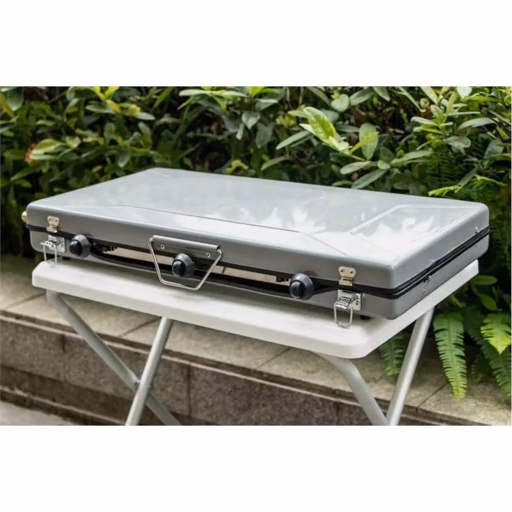 VOGREX Chef Folding Double Burner Portable Gas Camping Stove in Silver – 3