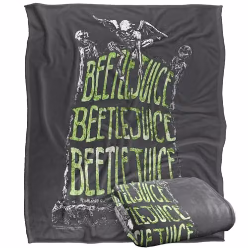 LOGOVISION Beetlejuice Headstone Name Super Soft Silky Touch Fleece Throw Blanket, Multicolour, W: 152 cm, D: 127 cm – 1