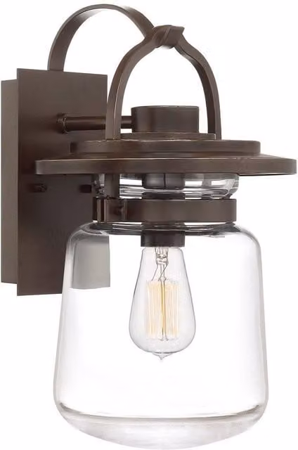 Quoizel Lasalle Outdoor Wall Lantern in Western Bronze and Brown with Transparent Glass, IP44 Rated – 1