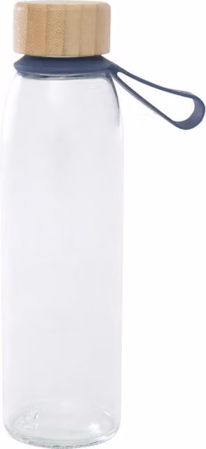 Floso Porto Blue Transparent Glass Water Bottle with Bamboo Lid, 500 ml