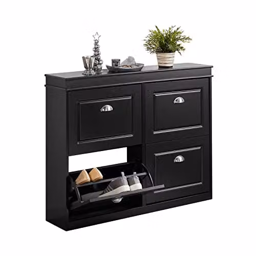 SoBuy Modern Black Shoe Storage Cabinet with Tilting Compartments, W/D/H: 105 x 24 x 82 cm
