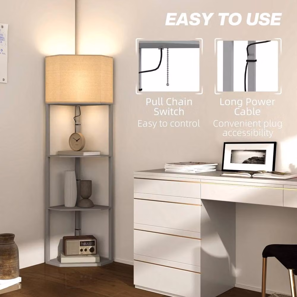 Kelvenix Modern Corner Floor Lamp with Shelves for your Living Room in Grey – 2