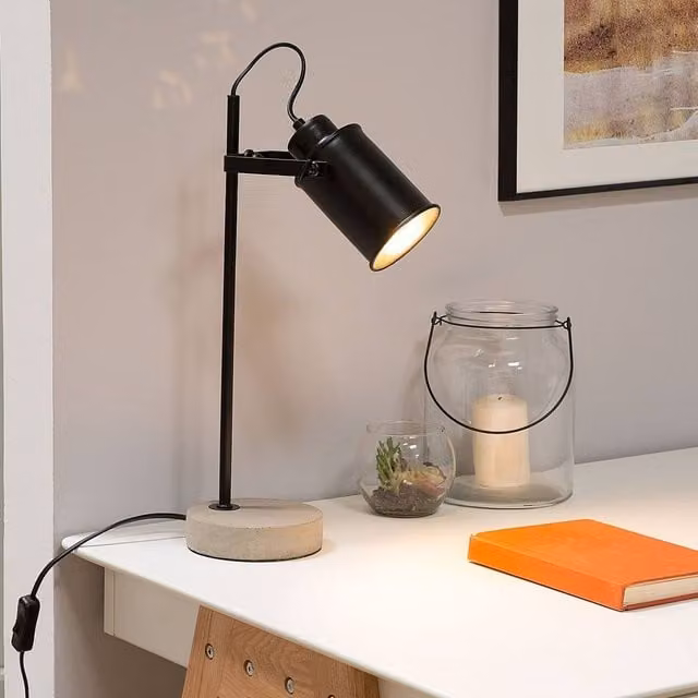 Wyld and Coco Black Industrial Adjustable Table Lamp with Concrete and Metal Base – 1