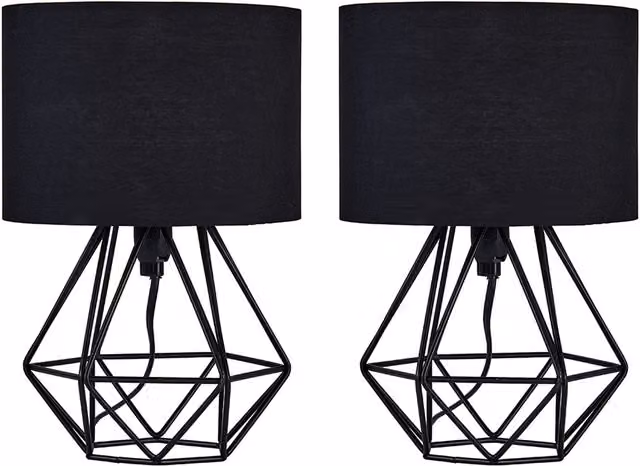 ValueLights Angus Geometric Table Lamps, Set of 2, Black, H: 30 cm, H: 20 cm