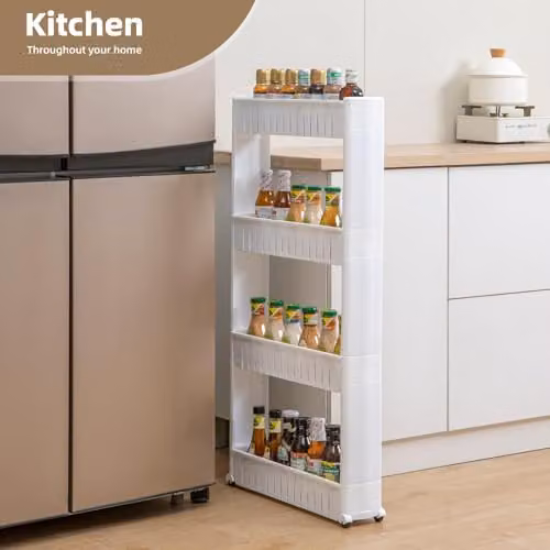 Simpa 4 Tier Narrow Multipurpose Storage Trolley with Wheels in Matt White, H 101.5 x W 54.5 x D 12 cm – 3