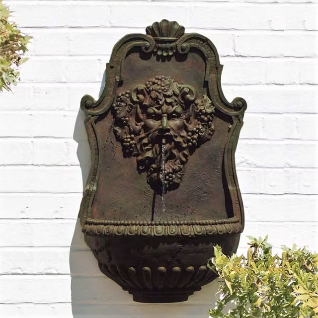 Primrose Zeus Garden Wall Mounted Water Fountain with LED Lights in Brown