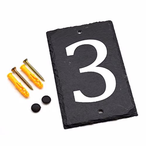 Nicola Spring Rustic Natural Slate House Number 3 Sign in Grey and White, W/H: 9.0 x 14.5 cm – 6