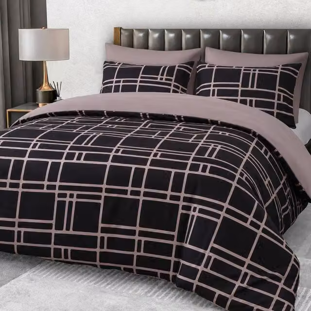 Grace Premium Microfibre Duvet Cover Set in Brown, King Size (180 x 200 cm), Breathable and Reversible with Concealed Zip