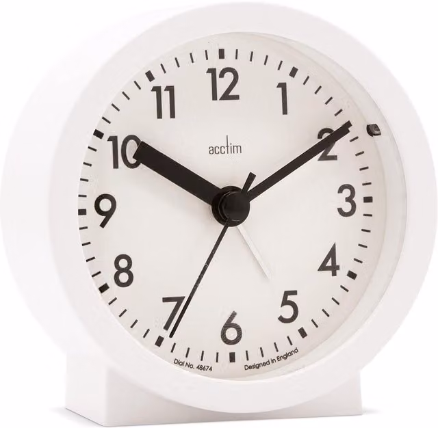 Acctim Gaby Small Analogue Contemporary Beside Alarm Clock in White