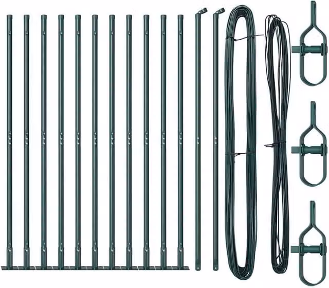 Berkfield Home Set of 26 Green Round Galvanised Steel Bolt Down Fence Posts with Base Plates – 1
